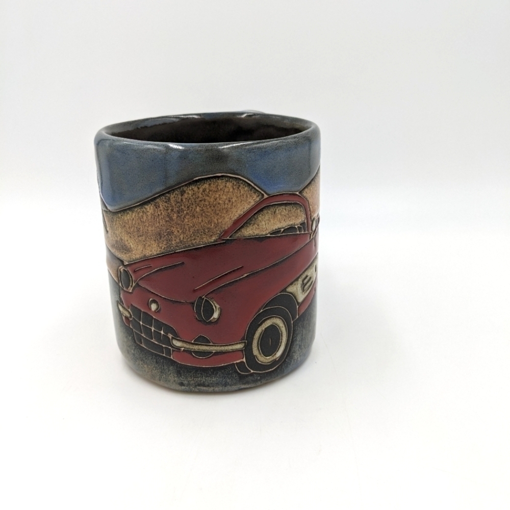 Mara Stoneware Coffee Cup Mug Racecar Sports Car Palm Tree Beach 16oz